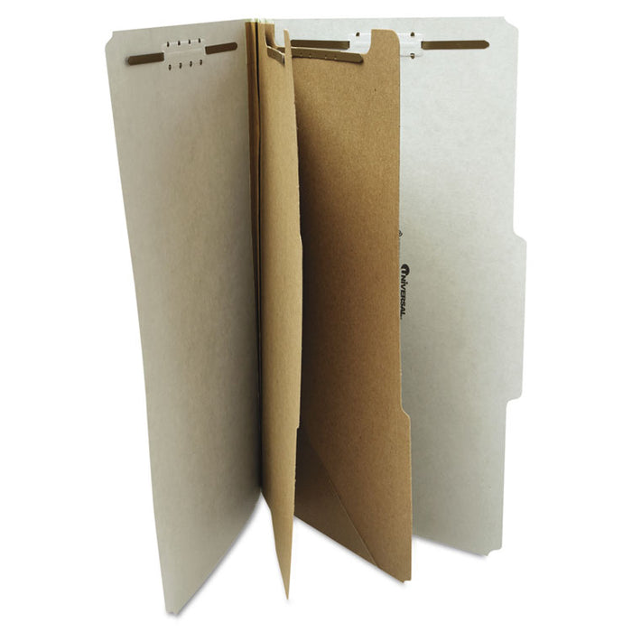 Six--Section Pressboard Classification Folders, 2 Dividers, Legal Size, Gray, 10/Box