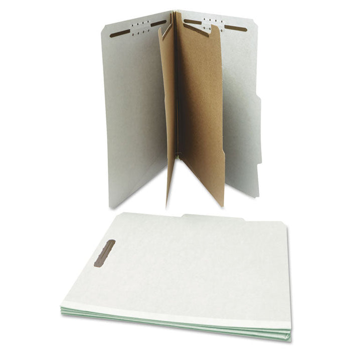 Six--Section Pressboard Classification Folders, 2 Dividers, Letter Size, Gray, 10/Box