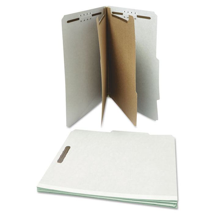 Six--Section Pressboard Classification Folders, 2 Dividers, Letter Size, Gray, 10/Box