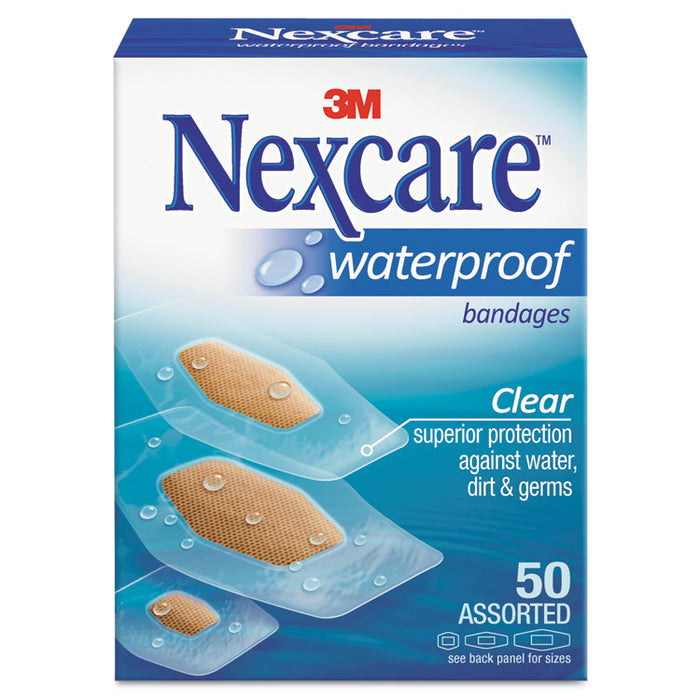 Waterproof, Clear Bandages, Assorted Sizes, 50/Box