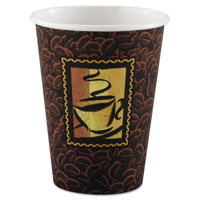 Polycoated Paper Cup, Hot, 12 oz, Java Design, Brown