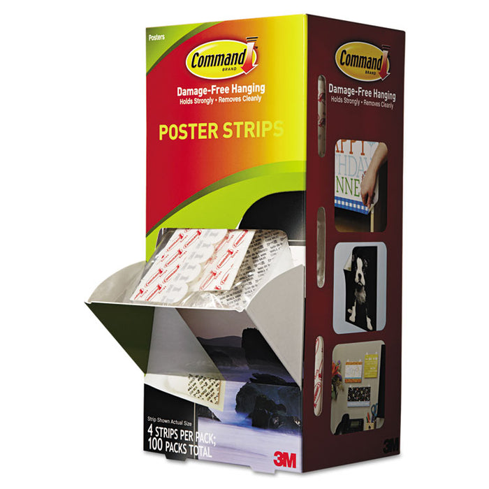 Poster Strips, Removable, Holds Up to 1 lb per Pair, 0.63 x 1.75, White, 4/Pack, 100 Packs/Carton