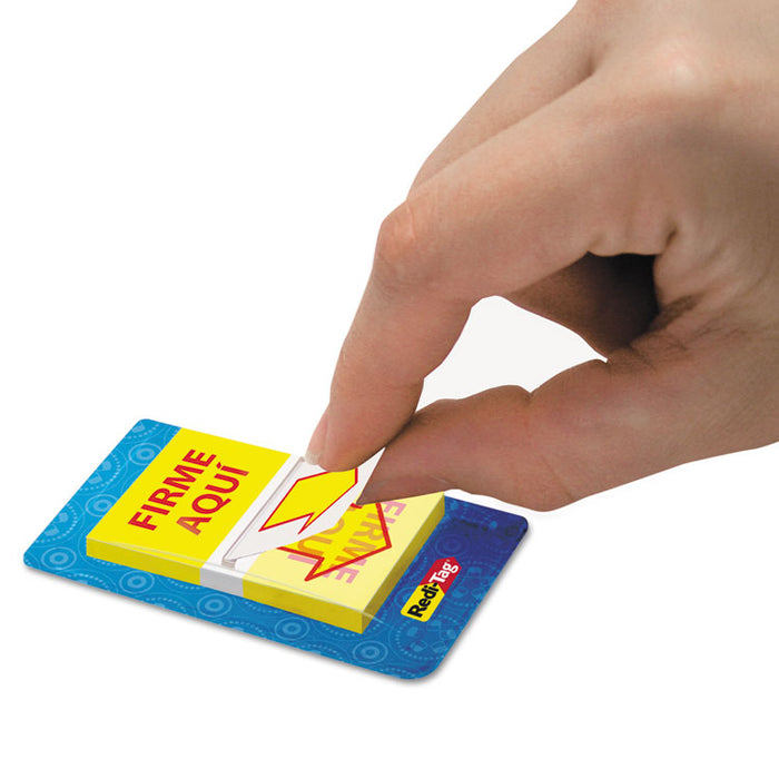 Spanish Page Flags in Pop-Up Dispenser, "FIRME AQUl", Red/Yellow, 100/Pack