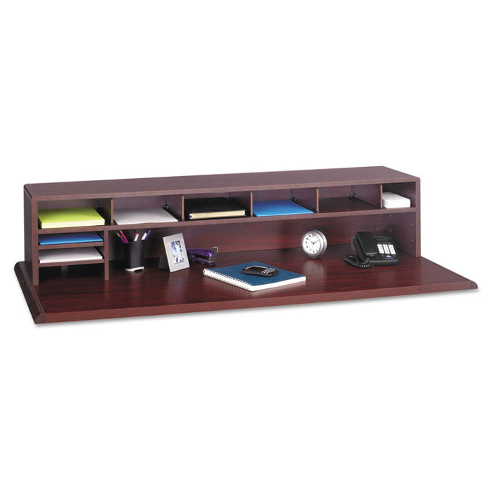 Low-Profile Desktop Organizer, 10 Sections, 57 1/2 x 12 x 12, Mahogany