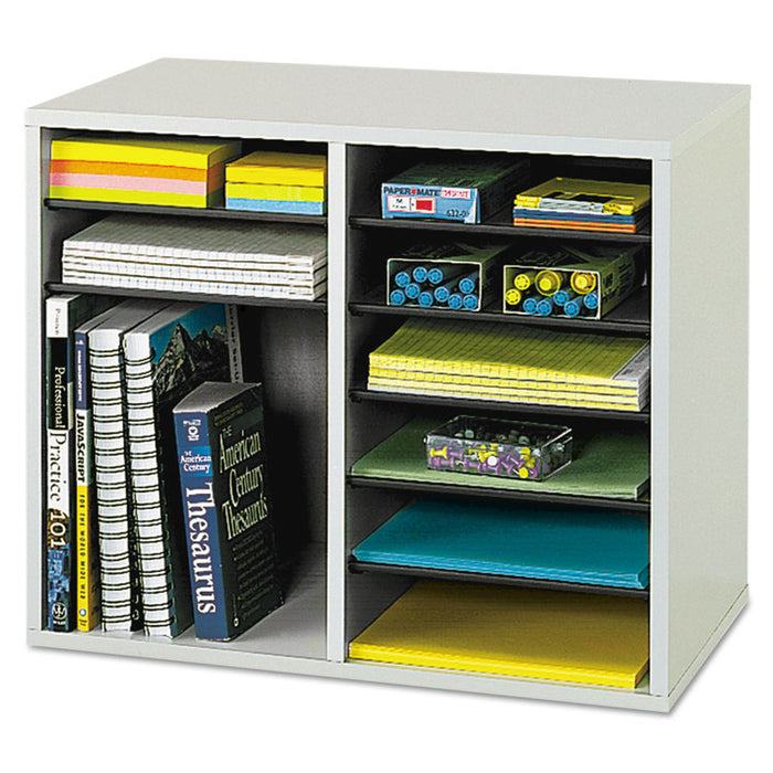 Fiberboard Literature Sorter, 12 Compartments, 19.63 x 11.88 x 16.13, Gray