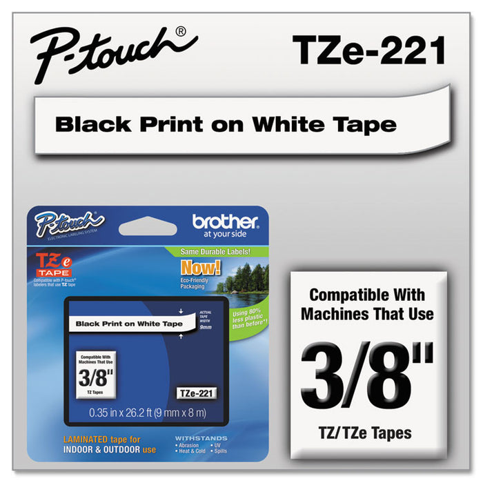 TZe Standard Adhesive Laminated Labeling Tape, 0.35" x 26.2 ft, Black on White