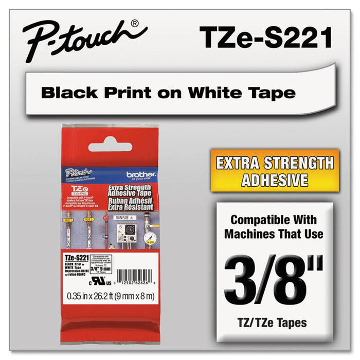 TZe Extra-Strength Adhesive Laminated Labeling Tape, 0.35" x 26.2 ft, Black on White