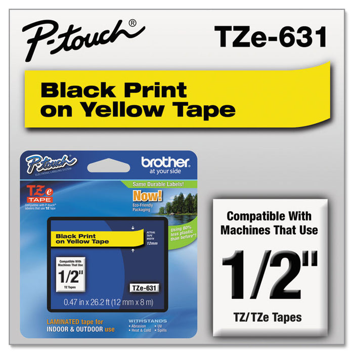 TZe Standard Adhesive Laminated Labeling Tape, 0.47" x 26.2 ft, Black on Yellow