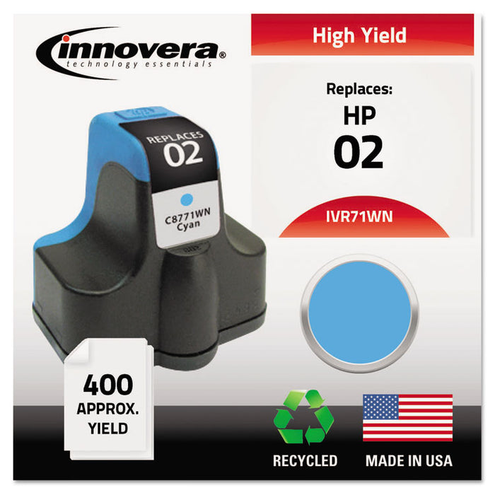 Remanufactured Cyan Ink, Replacement for 02 (C8771WN), 400 Page-Yield