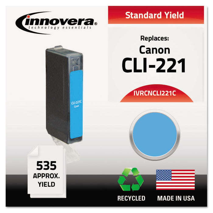 Remanufactured Cyan Ink, Replacement for CLI-221C (2947B001), 535 Page-Yield