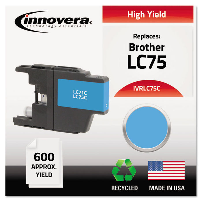 Remanufactured Cyan High-Yield Ink, Replacement for LC75C, 600 Page-Yield