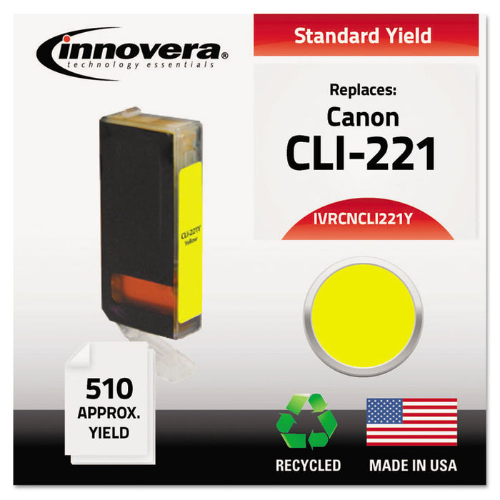 Remanufactured Yellow Ink, Replacement for CLI-221Y (2949B001), 510 Page-Yield