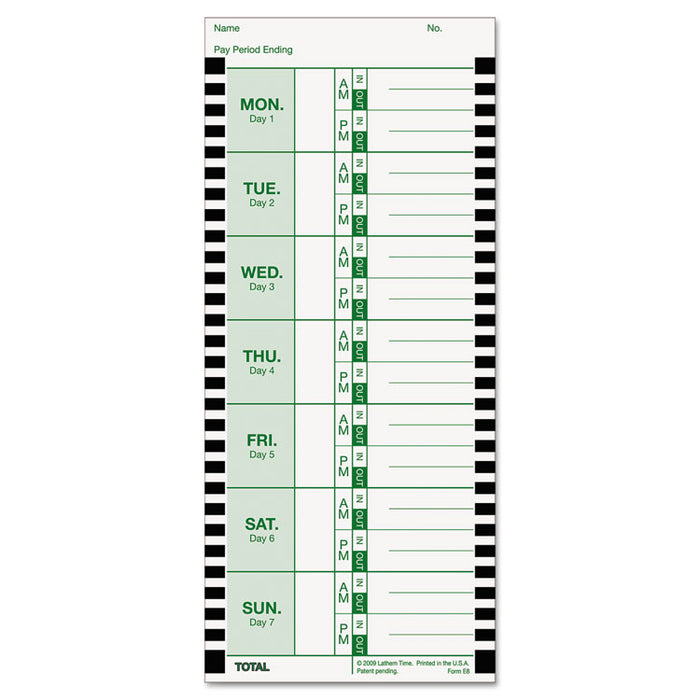 Time Clock Cards for Lathem Time 800P, One Side, 4 x 9, 100/Pack