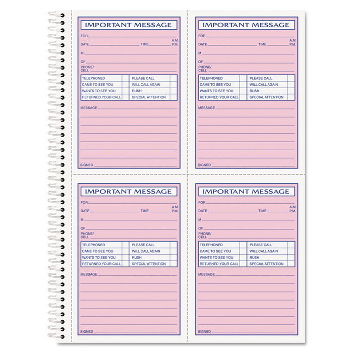 Telephone Message Book, Fax/Mobile Section, Two-Part Carbonless, 5.5 x 3.88, 4/Page, 200 Forms