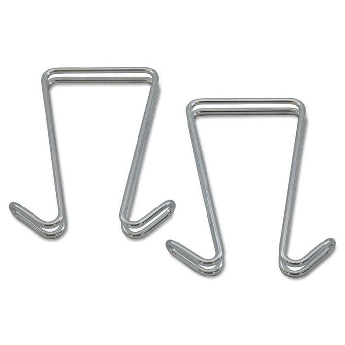 Double Sided Partition Garment Hook, Steel, 0.5 x 3.38 x 4.75, Over-the-Door/Over-the-Panel Mount, Silver, 2/Pack