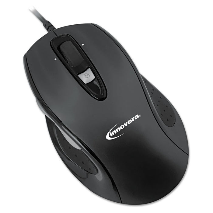 Full-Size Wired Optical Mouse, USB 2.0, Right Hand Use, Black
