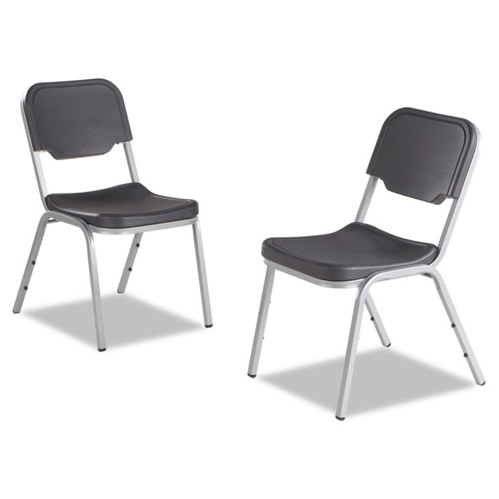 Rough n Ready Stack Chair, Supports Up to 500 lb, Black Seat/Back, Silver Base, 4/Carton