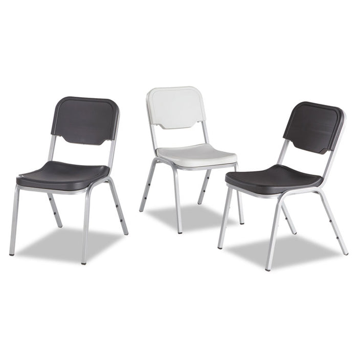 Rough n Ready Stack Chair, Supports Up to 500 lb, Black Seat/Back, Silver Base, 4/Carton