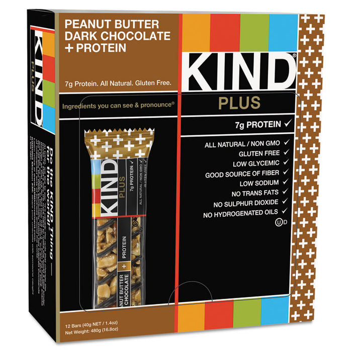 Plus Nutrition Boost Bar, Peanut Butter Dark Chocolate/Protein, 1.4 oz, 12/Box