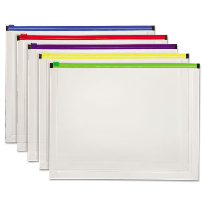 Poly Zip Envelope, Zipper Closure, 10 x 13, Assorted Colors, 5/Pack