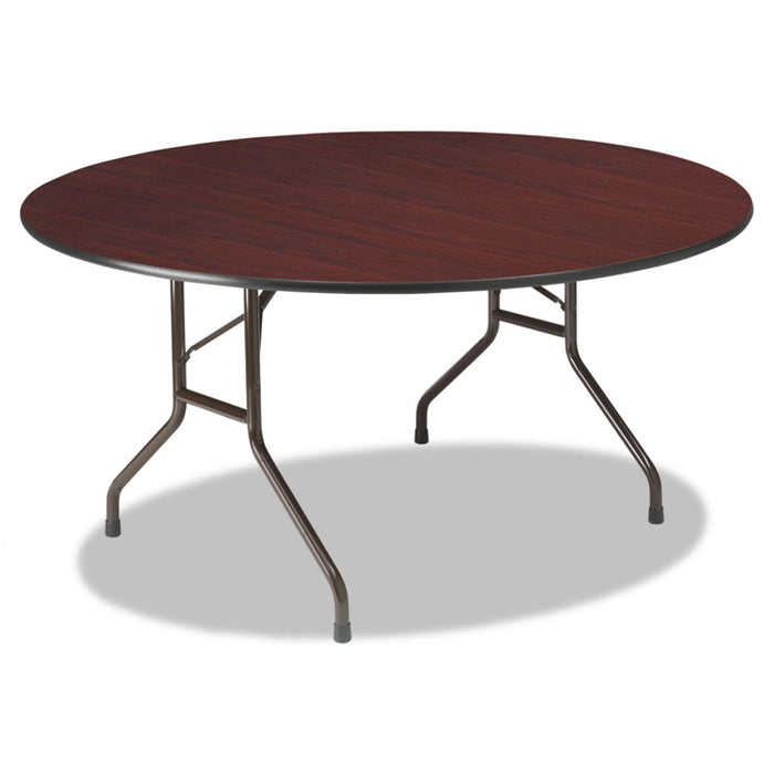 Premium Wood Laminate Folding Table, 60 Dia. x 29h, Mahogany Top/Gray Base