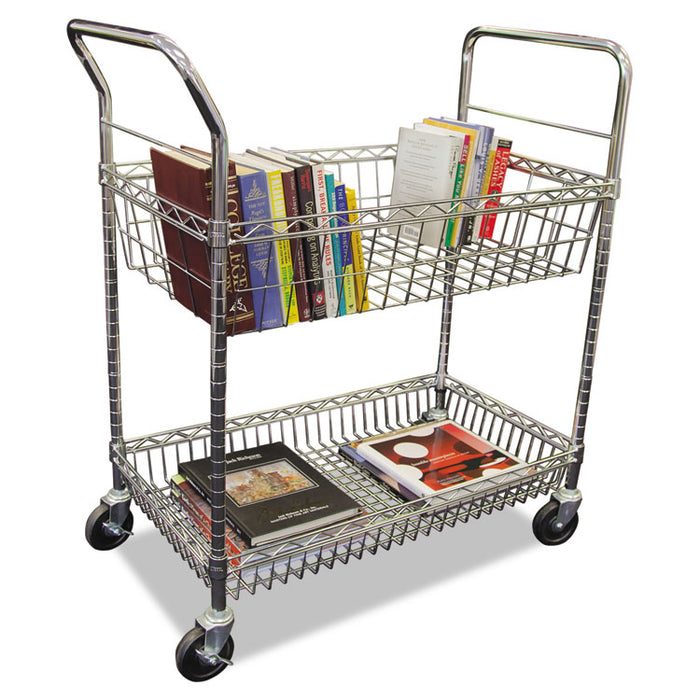 Carry-all Cart/Mail Cart, Two-Shelf, 34.88w x 18d x 39.5h, Silver