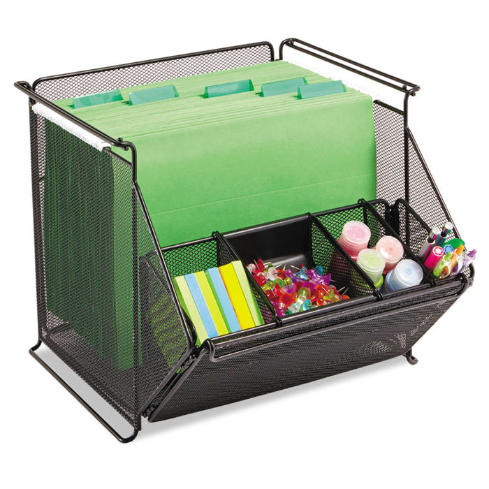 Onyx Stackable Mesh Storage Bin, 4-Compartment, 14 x 15 1/2 x 11 3/4, Black