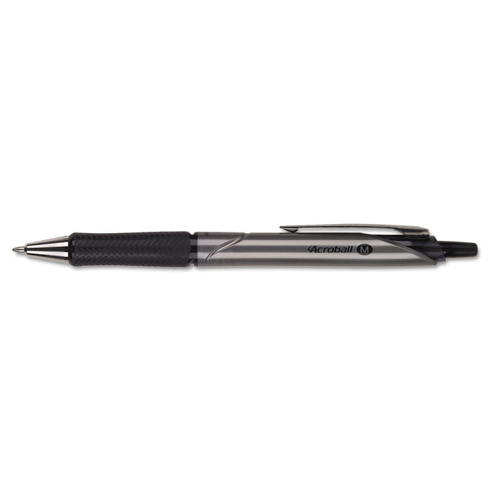 Acroball Pro Retractable Ballpoint Pen, 1mm, Black Ink, Silver Barrel, Dozen