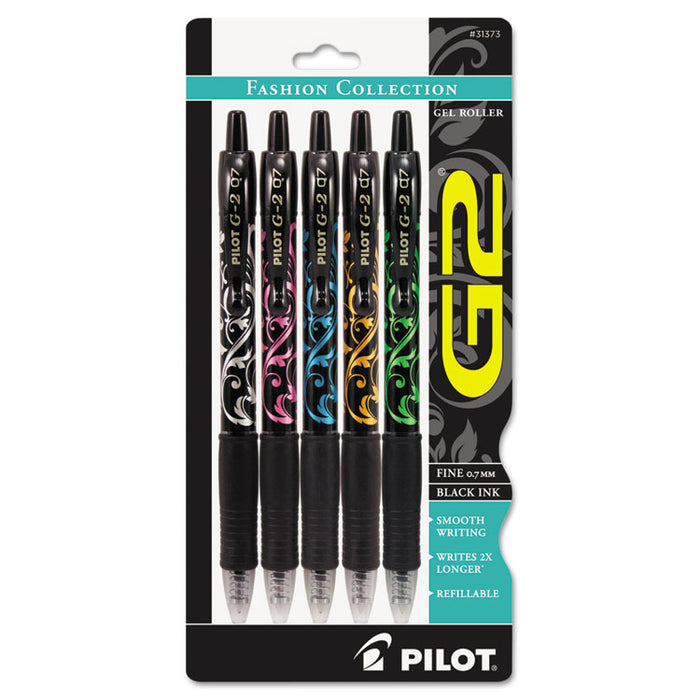 G2 Fashion Premium Retractable Gel Pen, 0.7mm, Black Ink, Assorted Barrel, 5/Set