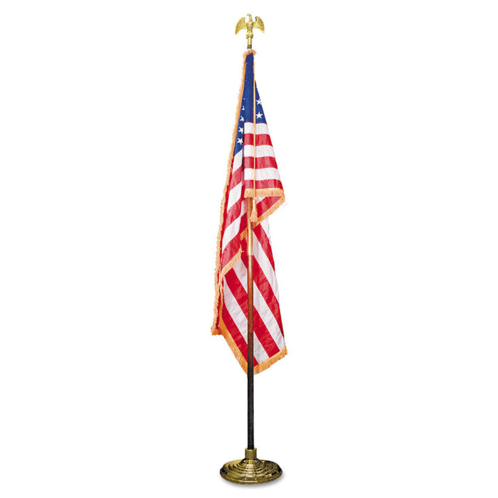 Deluxe 3 ft x 5 ft U.S. Flag, 8 ft Oak Staff, 2" Gold Fringe, 7" Goldtone Eagle
