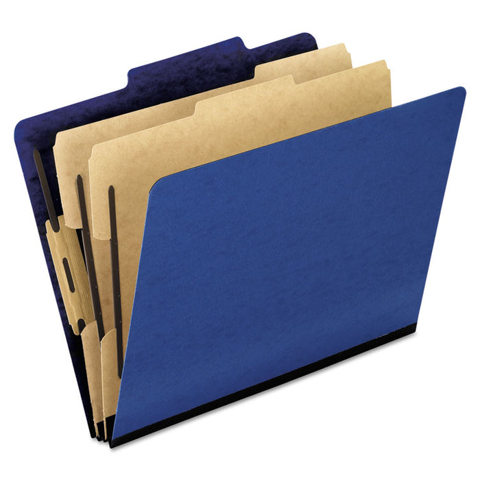 Six-Section Colored Classification Folders, 2 Dividers, Letter Size, Blue, 10/Box