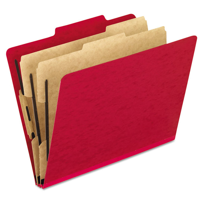 Six-Section Colored Classification Folders, 2 Dividers, Letter Size, Scarlet, 10/Box