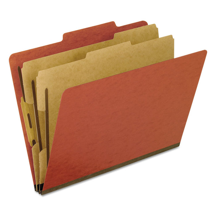 Four-, Six-, and Eight-Section Pressboard Classification Folders, 2 Dividers, Bonded Fasteners, Letter Size, Red, 10/Box