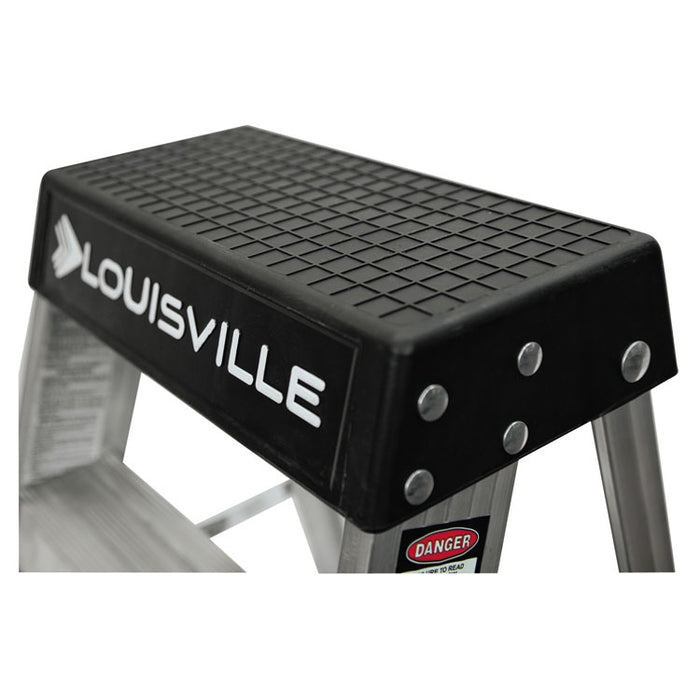 Aluminum Step Stool, 2-Step, 17w x 18.25 Spread x 26h, Aluminum/Black