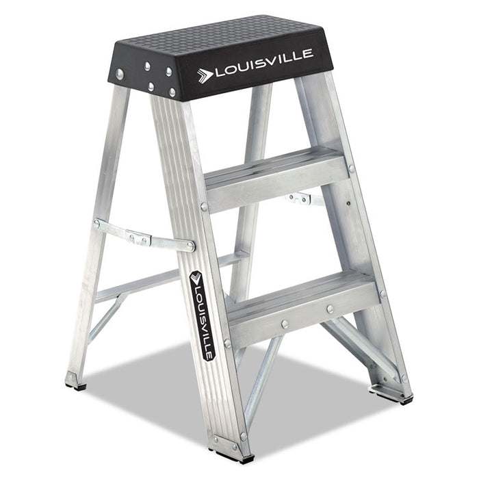 Aluminum Step Stool, 2-Step, 17w x 18.25 Spread x 26h, Aluminum/Black