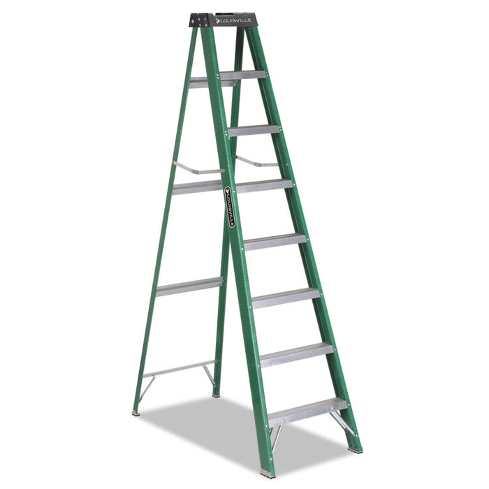 Fiberglass Step Ladder, 8 ft Working Height, 225 lbs Capacity, 7 Step, Green/Black