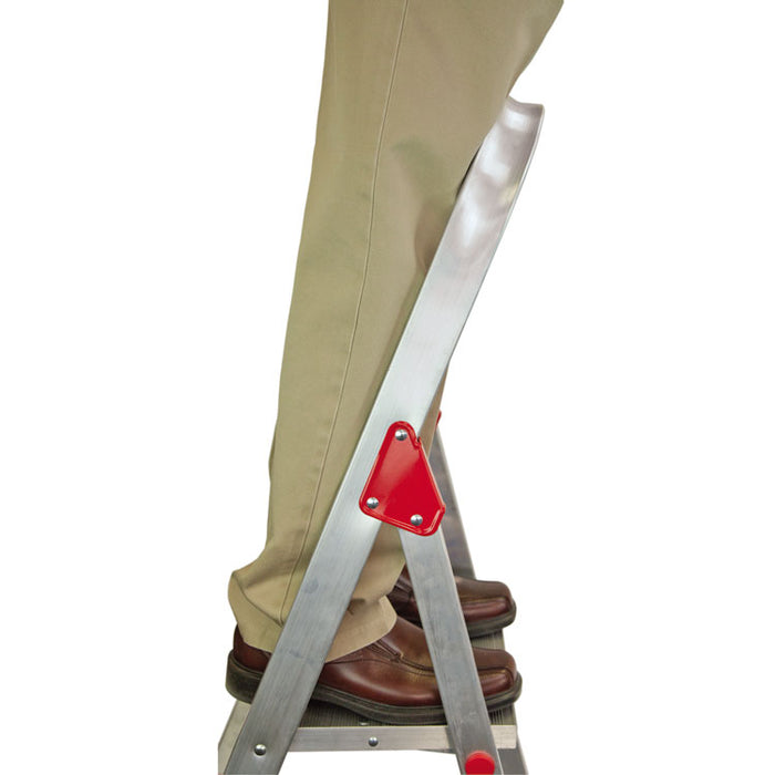 Aluminum Euro Platform Ladder, 8 ft Working Height, 200 lbs Capacity, 4 Step, Aluminum/Red