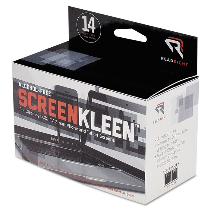 ScreenKleen Alcohol-Free Wipes, Cloth, 5 x 5, 14/Box