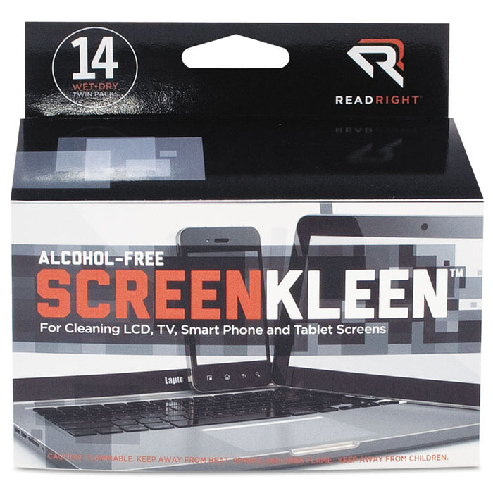 ScreenKleen Alcohol-Free Wipes, Cloth, 5 x 5, 14/Box