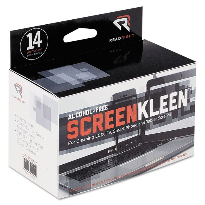 ScreenKleen Alcohol-Free Wipes, Cloth, 5 x 5, 14/Box