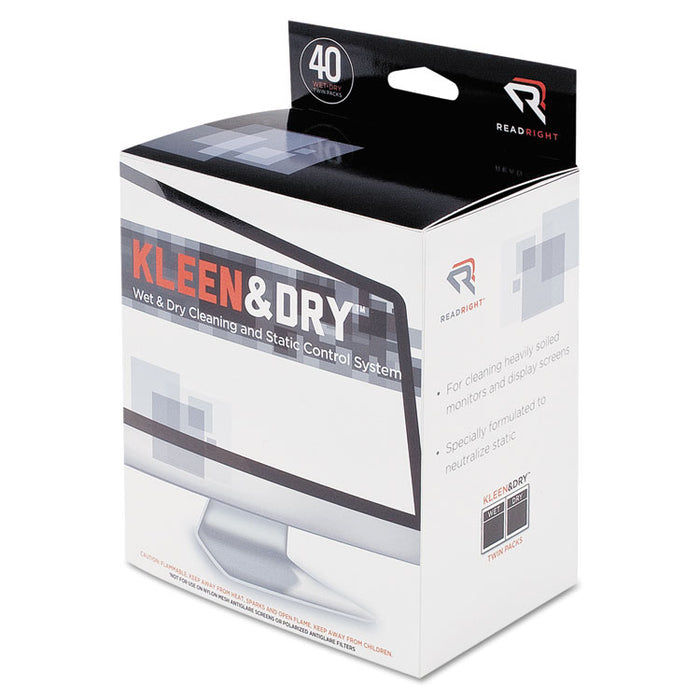 Two Step ScreenKleen Wet and Dry Cleaning Wipes, 5 x 5, 40/Box