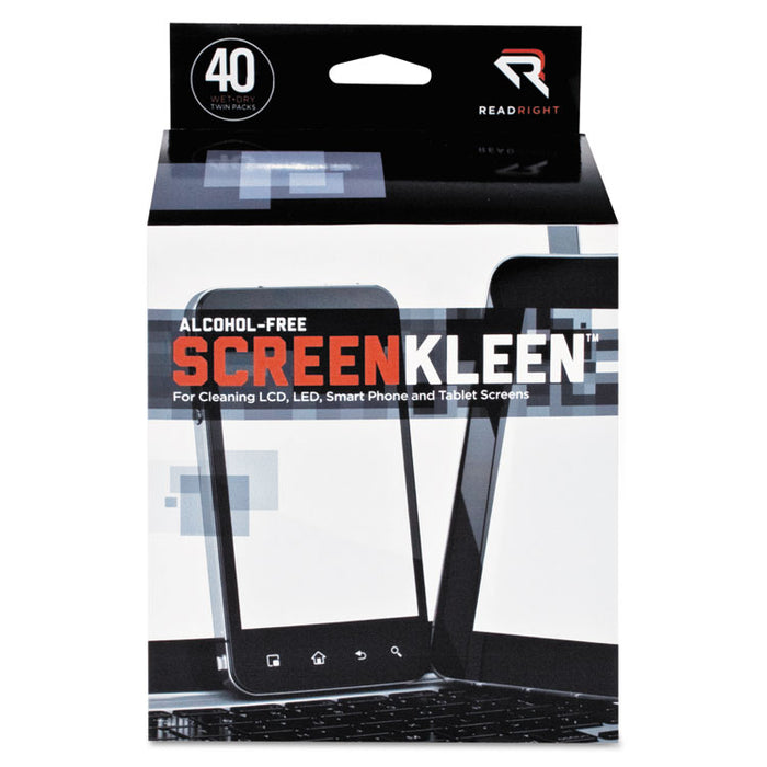 ScreenKleen Alcohol-Free Wet Wipes, Cloth, 5 x 5, 40/Box