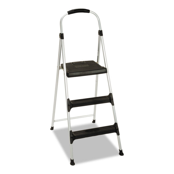Aluminum Step Stool, 3-Step, 225 lb Capacity, 28.45" Working Height, Platinum/Black
