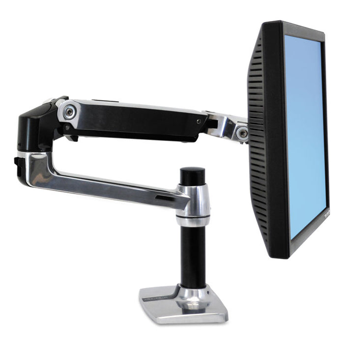 LX Series LCD Arm, Desk Mount, 11.25w x 7.25d x 25.5h, Polished Aluminum/Black