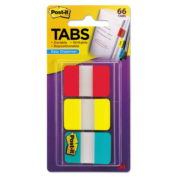 1" Plain Solid Color Tabs, 1/5-Cut, Assorted Primary Colors, 1" Wide, 66/Pack