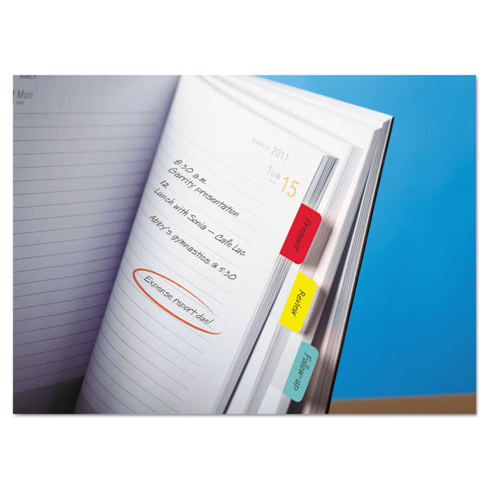 1" Plain Solid Color Tabs, 1/5-Cut, Assorted Primary Colors, 1" Wide, 66/Pack