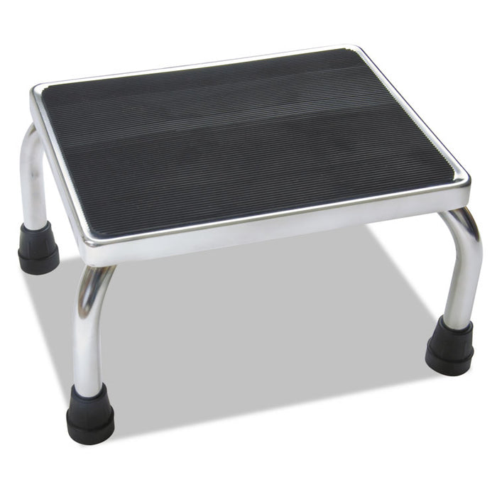 Foot Stool, 1-Step, 16w x 12d x 8.25h, Steel, Chrome/Black Mat