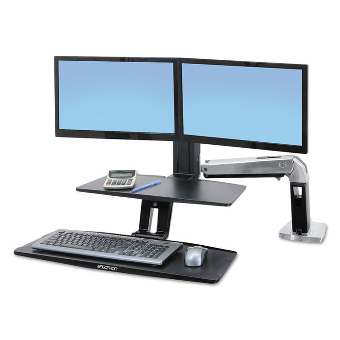 WorkFit-A Sit-Stand Workstation with Suspended Keyboard, Dual, 21.5w x 11d x 37h, Aluminum/Black