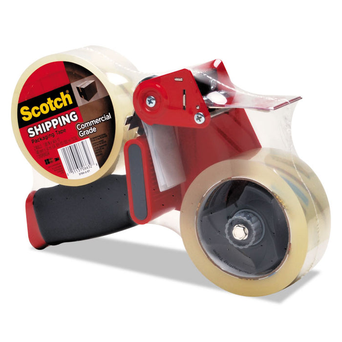 Packaging Tape Dispenser with Two Rolls of Tape, 3" Core, For Rolls Up to 0.75" x 60 yds, Red