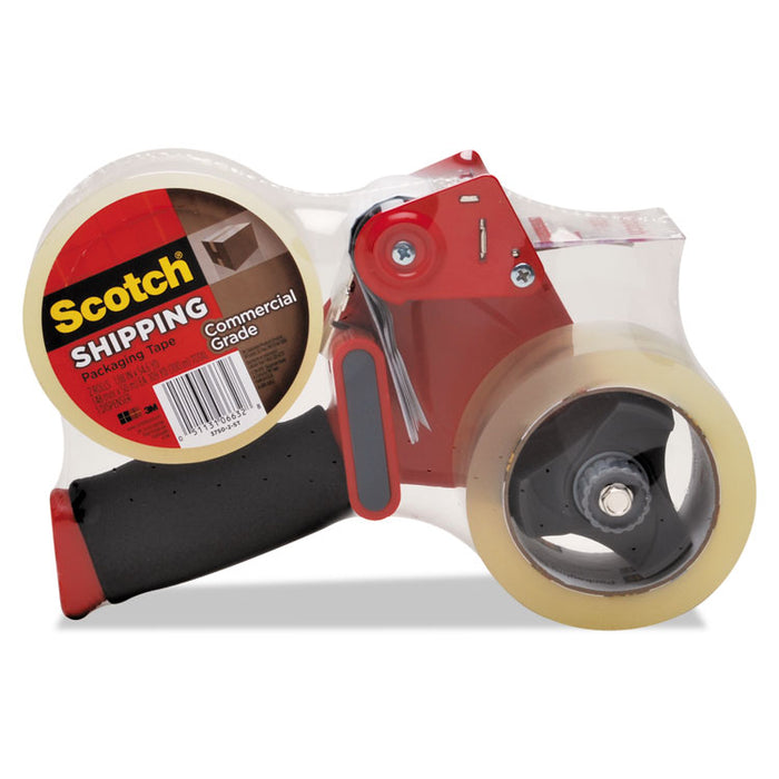 Packaging Tape Dispenser with Two Rolls of Tape, 3" Core, For Rolls Up to 0.75" x 60 yds, Red